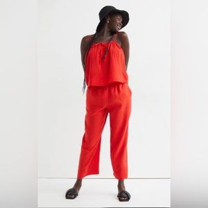 H&M Red Ankle-length Linen Pants